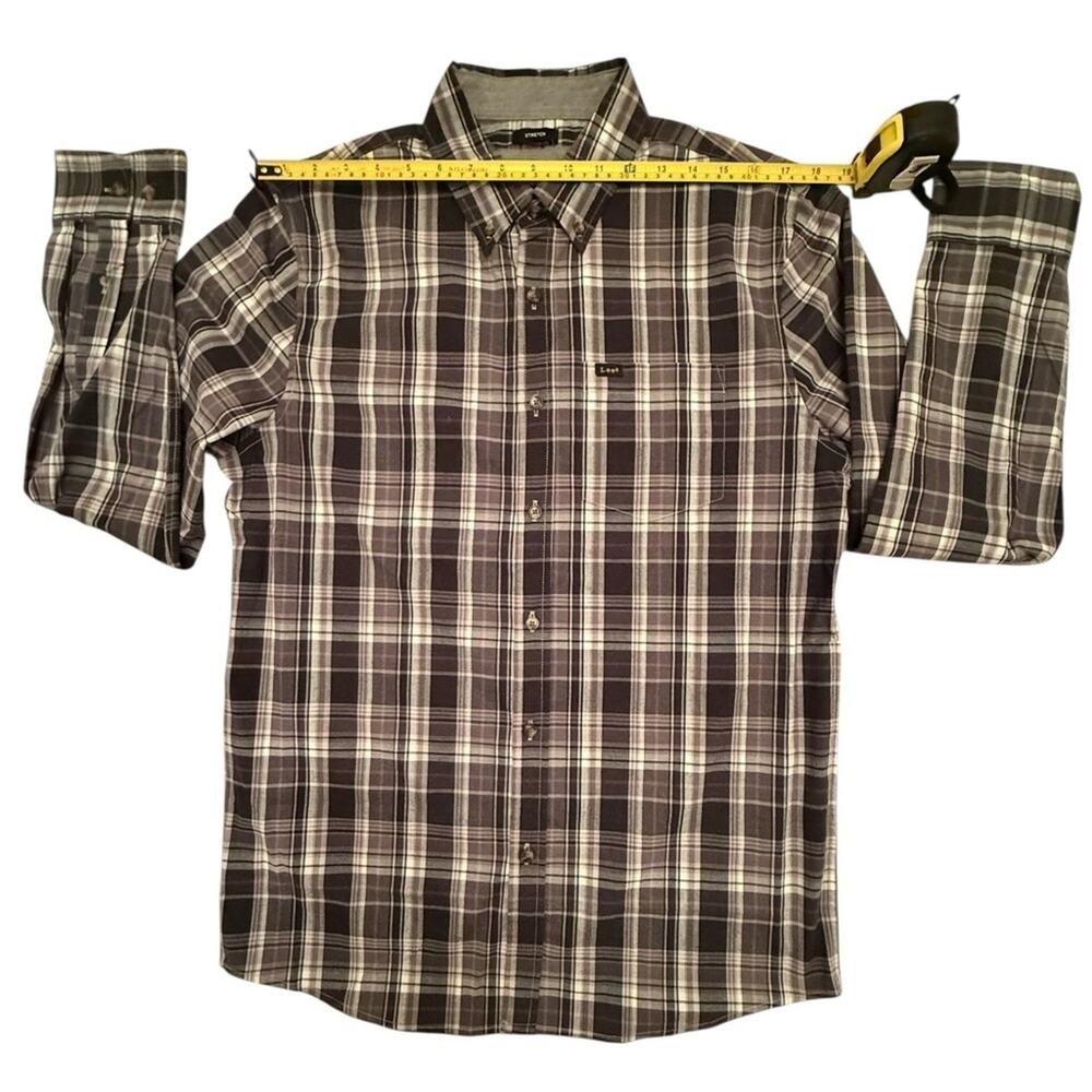 Lee Black White Grey Plaid Men’s Size M Long Sleeve Button Up Casual Shirt - Picture 5 of 16